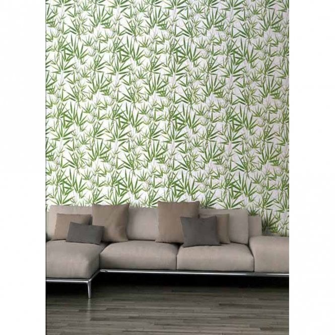 Textured Green White Bamboo Wallpaper Jungle Tropical AS Creation Vinyl